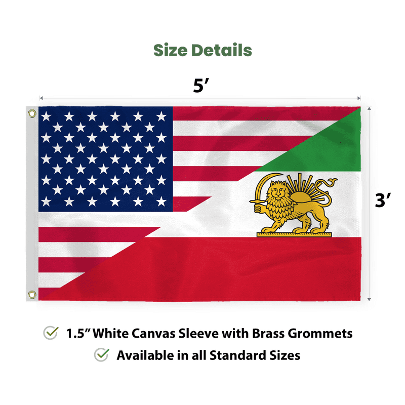 AGAS Iran USA Friendship Flag 3 x 5 ft Printed Single Sided 200D Nylon with Grommets