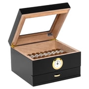 Humidor Supreme Mini Capri Glasstop with Drawer, Black, Hygrometer, 25-48 cigar