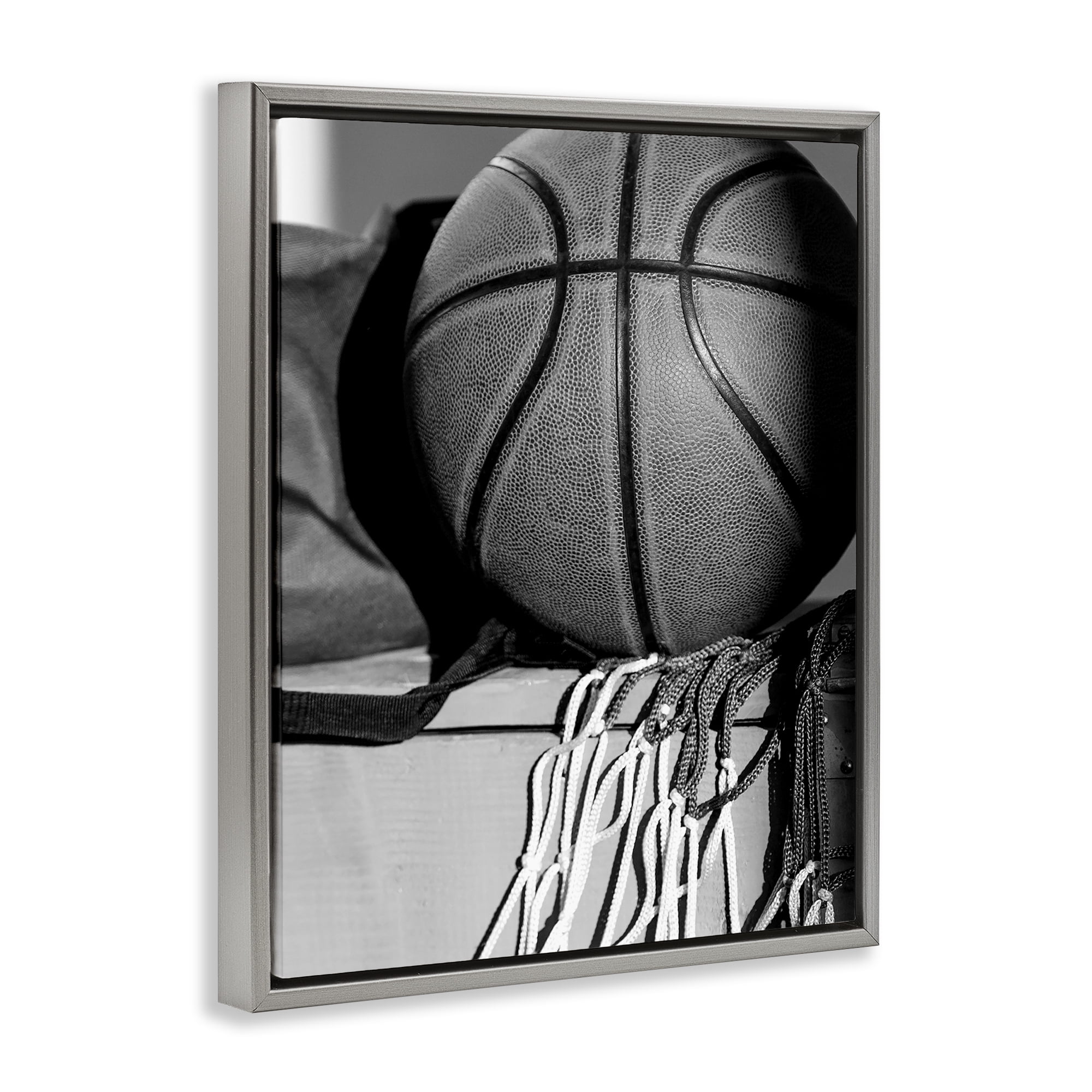 Stupell Industries Basketball Sport Still Life Sports Photography Gray Floater Framed Canvas Art Print Wall Art, 25 x 31