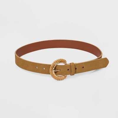 Women s Rattan Buckle Belt - A New Day™ Tan Small
