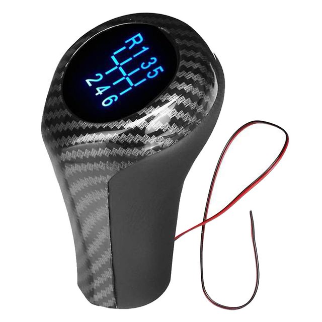 Mango de palanca de cambio de palanca de cambios LED de 6 velocidades de fibra de carbono para coche Afortunado Sencillez