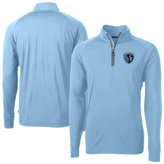 Men's-Cutter & Buck  Powder Blue Sporting Kansas City Adapt Eco Knit Stretch Recycled Raglan Quarter-Zip Top