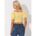 thumbnail image 3 of DARING DIVA Women's Summer Puff Sleeve Smocked Crop Gingham Blouses S Yellow, 3 of 6