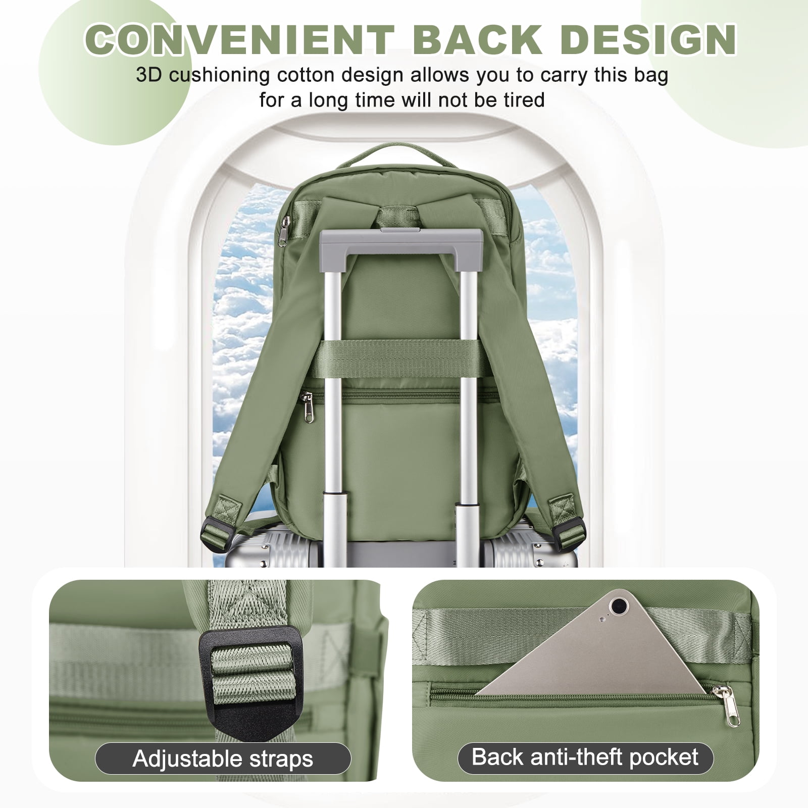 United Airline Approved Personal Item Travel Bag for Women, Underseat Luggage Carry On Backpack for Men, Cabin Size Waterproof Laptop Backpack, Mochila De Viaje, Rucksack Casual Daypack, Grey Green