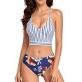 thumbnail image 2 of Traje de baño de 2 piezas con cordón halter para mujer traje de baño de bikini camisetas sin mangas a rayas con bragas con estampado floral para fiesta en la playa ANGGREK Otros, 2 of 5