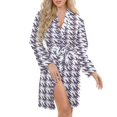 thumbnail image 5 of Aesthetic Red Lilac And White Ripple Night Robe Long Sleeve V Neck Robe With Belt Women's Sleepwear Dresses, 5 of 9