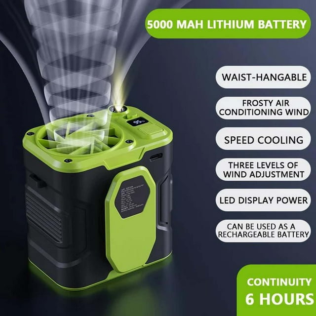 Ventilateur à Pince de Taille avec 5000mAh, Écran LED pour Travail Extérieur