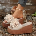 thumbnail image 3 of Rokment Flower Platform Dress Slides Sandals for Women Bride Wedding Beach Boho Fashion Leather Open Toe Chunky Extra Wedges Slip on High Heels Summer Shoes Beige Size 6.5, 3 of 5