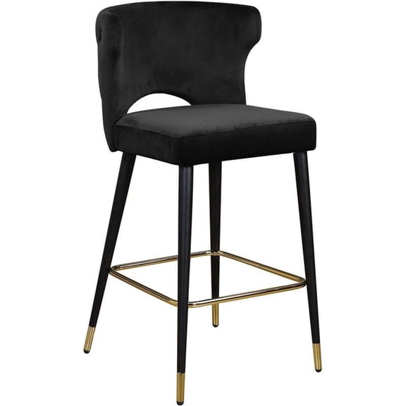Meridian Furniture Kelly 28"H Velvet Bar Stool in Black (Set of 2)