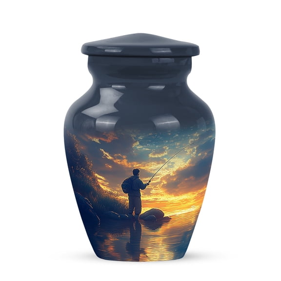Yatskia Sunrise Fisherman Small Urns for Human Ashes Keepsake Adult Male and Female, Mini Memorial Urn for Ashes Adult, (Classic 3 Inch, Pack of 1)