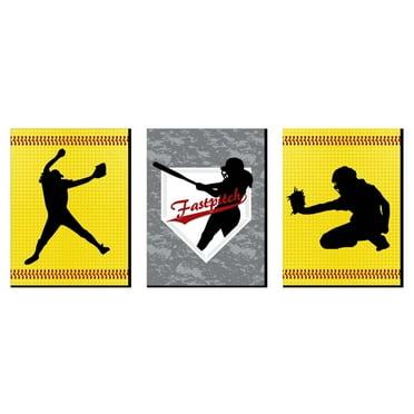 Big Dot of Happiness Grand Slam - Fastpitch Softball - Sports Nursery Wall Art, Kids Room Decor & Game Room Decor - 7.5 x 10 inches - Set of 3 Prints