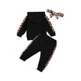thumbnail image 3 of Casual Outfit Toddler Baby Girl Clothes Set Letter Print Long Sleeve Ruffle Hoodies+Leopard Pants+Headband, 3 of 9