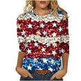 thumbnail image 2 of Xdegoge At Patriotic Shirts for Women 3/4 Sleeve Fourth of July Shirts Crew Neck Usa Shirt American Flag Tee Shirt Summer Fashion Tops Striped Stars Blouses Going Out Tops Mothers Day, 2 of 5