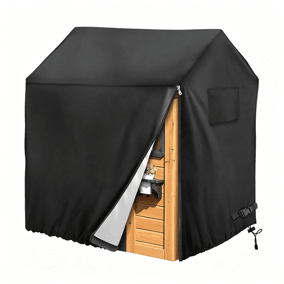 MISSMILE Playhouse Cover,Outdoor Wooden Kids Playhouse Covers,57" Lx57" Wx63" H,Waterproof,Sun Protection Dust,Easy to Put on with Side Zipper,640D Heavy Duty Oxford Fabric, Black