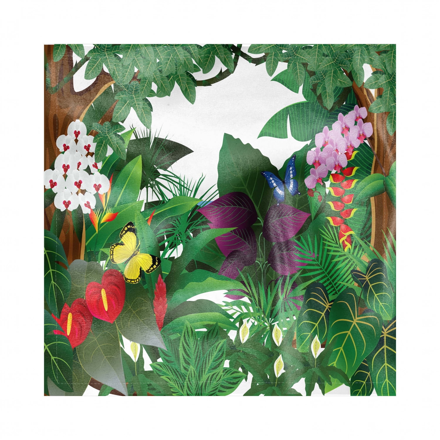 Nature Napkins Set Of 4 Jungle Themed Cartoon Design With Blooming Flowers And Butterflies Tropical Pattern Silky Satin Fabric For Brunch Dinner Buffet Party By Ambesonne Walmart Com Walmart Com