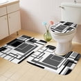 thumbnail image 3 of Abstract Lines Art Bathroom Rugs Set Black White Grey Geometric Modern Non Slip Absorbent Soft Bath Mats 3 Piece Set with Bathroom Rug, U-Shaped Floor Mat, Toilet Seat Cover Small Size, 3 of 9