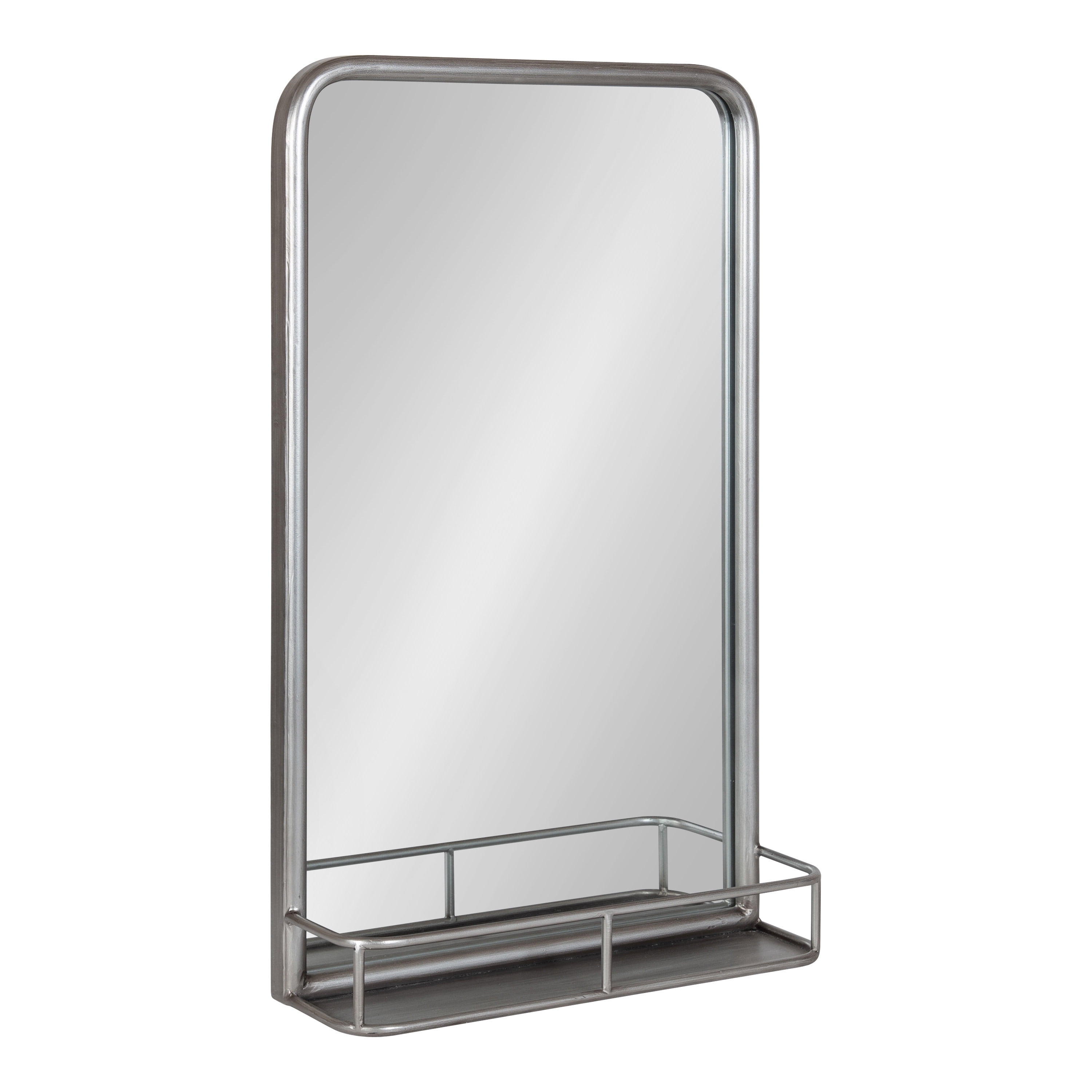 Silver Rectangular Metal Bathroom Mirror with Shelf