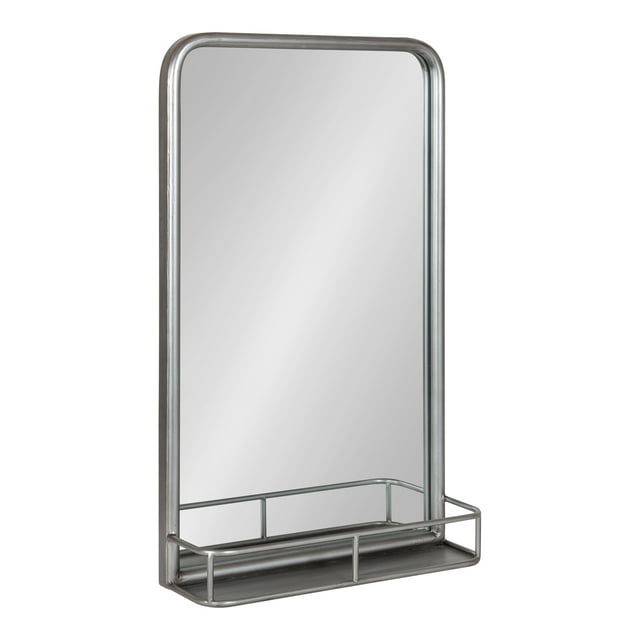 Kate and Laurel Estero Metal Framed Radius Rectangle Wall Mirror with Shelf, Silver 18x30