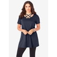 thumbnail image 2 of Roaman's Women's Plus Size Ultimate Lattice Neck Short Sleeve Tunic, 2 of 5