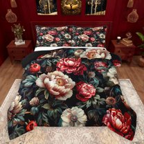 Homewish Teenagers Adults Retro Chic Floral Peony Bedding Comforter Set 2pcs,Vintage Aesthetic Twin Comforter Sets Microfiber,Luxury Exotic Style Breathable Bedding Set,Breathable Home Decor