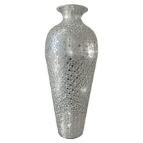 DecorShore - Large Decorative Metal Floor Vase with Glass Mosaic in Silver for Home Decor
