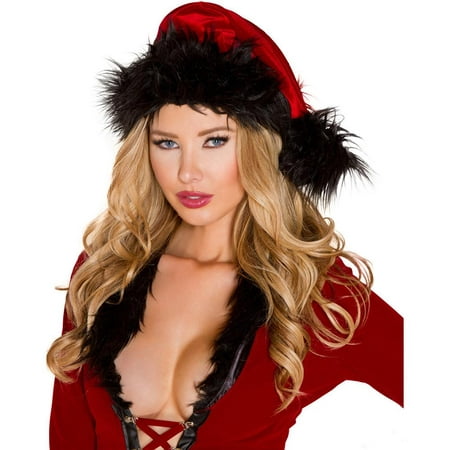 Faux Fur Trimmed Red/Black Christmas Santa Hat Costume Accessory