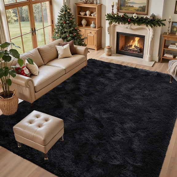 5x7 Black Area Rugs for Living Room, Large Fluffy Shag Bedroom Rugs Non-Slip, Ultra Soft Plush Carpet for Nursery Kids PlayRoom Dorm Office Indoor Modern Carpets