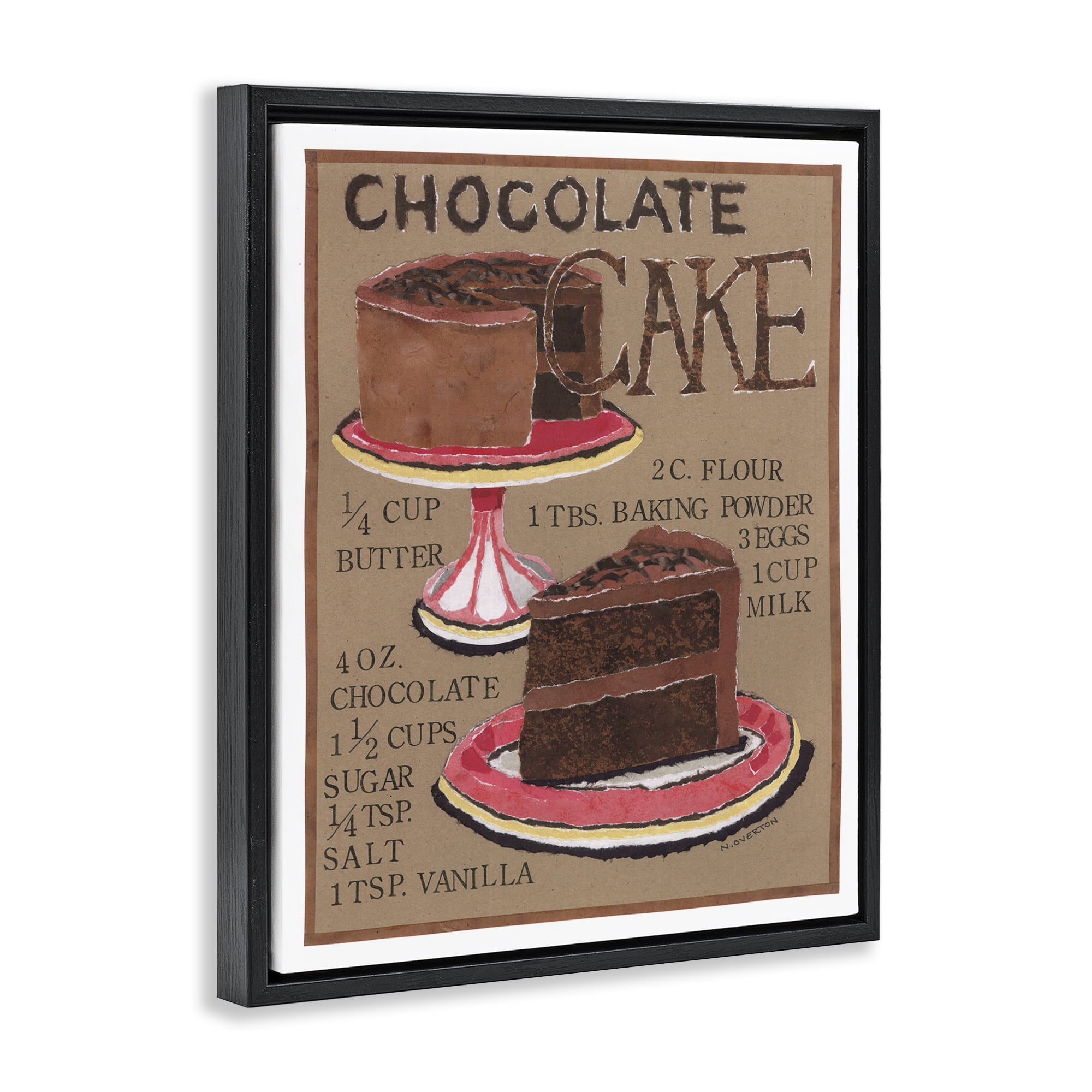 Stupell Industries Chocolate Cake Recipe Food & Beverage Painting Black Floater Framed Art Print Wall Art, 17 x 21