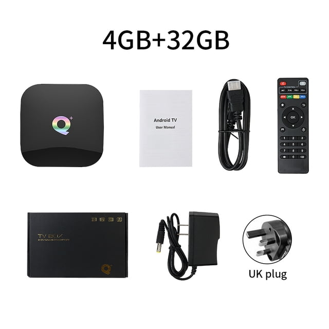 Quad Core TV Box 6k Reemplazo del receptor de televisión para Android 9.0 Media Player Set Top Box Enchufe del Reino Unido 4GB + 32GB Eigraketly EL000077-03B