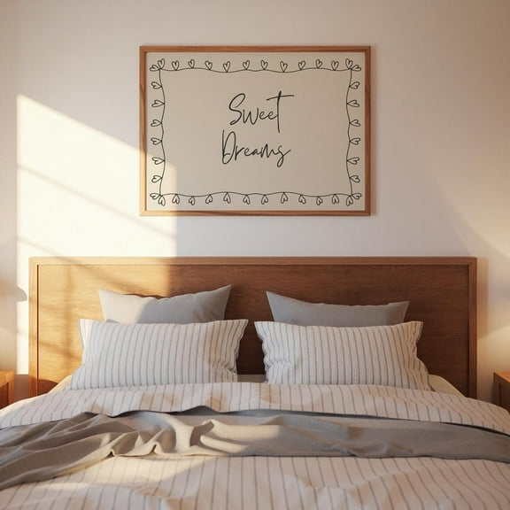 Sweet Dreams Poster: Black Hand Drawn Simple Above Bed Wall Art Printable Girly Dorm Wall Decor #101, Unframed Canvas Size 8x12