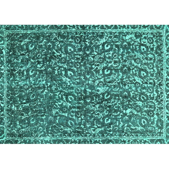 Ahgly Company Machine Washable Indoor Rectangle Abstract Turquoise Blue Modern Area Rugs, 2' x 5'