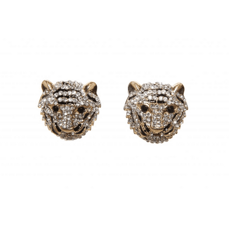 Tiger Tigers Eye Earrings - Lux Accessories Gold Pave Tiger Panther Cat Rhinestone Stud Earrings