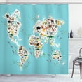 thumbnail image 1 of Wildlife Shower Curtain, Graphic World Map Continents Islands Ocean Showing Local Animal Species Concept, Fabric Bathroom Set with Hooks, 69W X 84L Inches Extra Long, Multicolor, by Ambesonne, 1 of 3