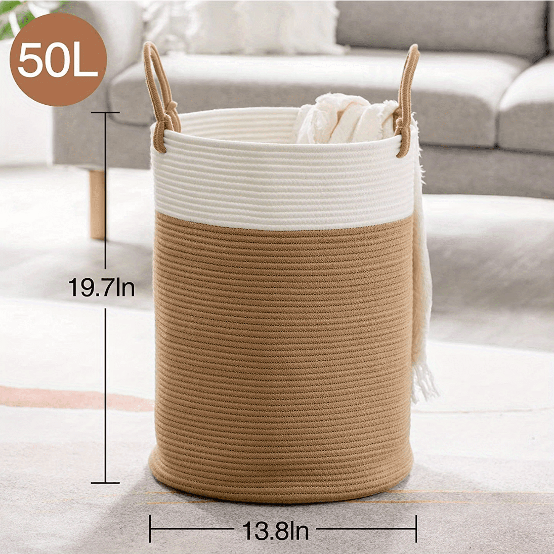 Large Nursery Laundry Basket 19.7 X 13.8in Cotton Rope Storage Basket