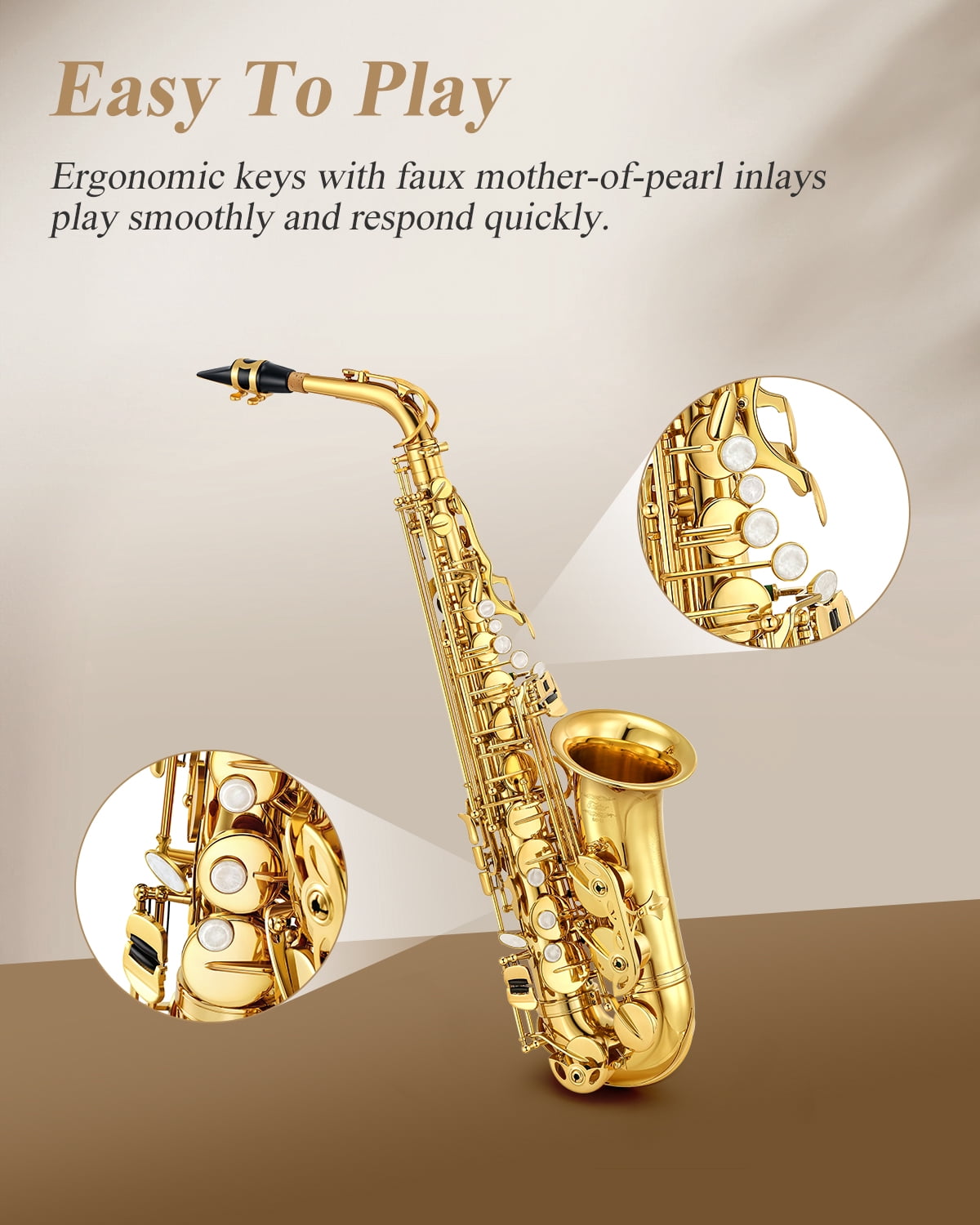 Eastar Alto Saxophone E Flat Gold Lacquer, Beginner Full Kit