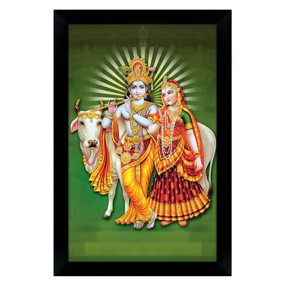 IBA Indianbeautifulart Goddess Radha With Lord Krishna Playing Flute Poster With Frame Religious Picture Photo Frame Wall DecorFrame For Gift Purpose