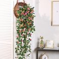 thumbnail image 3 of Bienvenido Plantas colgantes artificiales con flores de rosas, guirnalda de 4.5 pies, flor colgante falsa, cadena verde, pared, hogar, habitación, jardín, rosa, 3 of 6