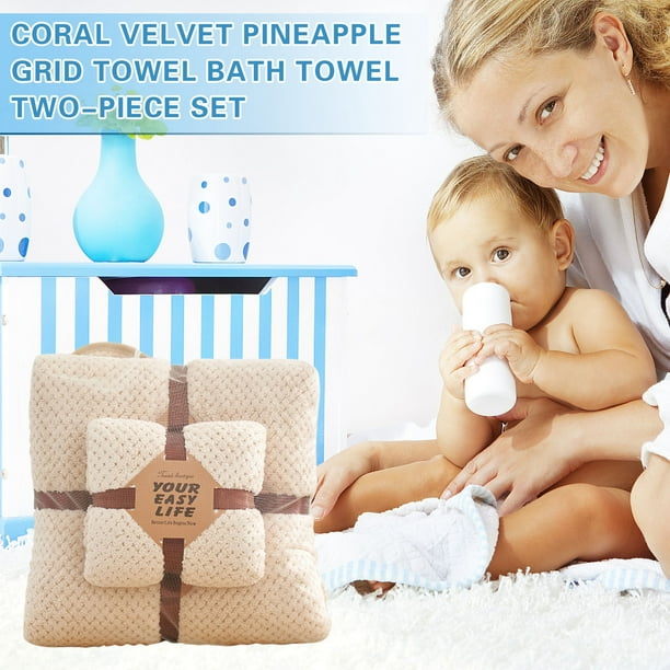 Set de Toallas de Baño Coral Fleece Piña Toalla Y Toalla de Baño de Dos Piezas, Familia Boda Bienestar Evento Regalo, Madre Y Bebé Set Toalla Algodón Toallas de Baño