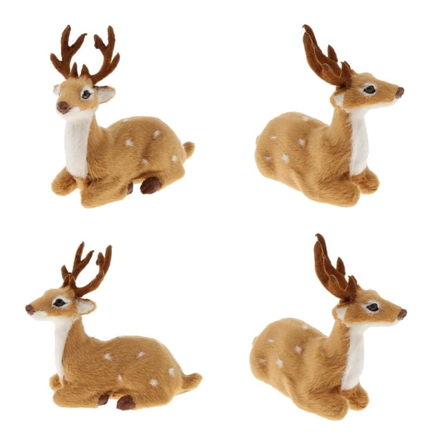 2-5 piezas navidad ciervos muñeca niños juguete ventana decoraciones - 4 piezas 8 4 piezas estilo 8 muñeco de ciervo marrón tumbado visto en cuatro ángulos, peluche con pelaje sintético marrón y pequeñas manchas blancas, pechera blanca y cuernos marrones, dim. aprox. 12 x 5.5 x 11.5 cm, adorno navideño para repisas y mesas, también usado como decoración de vitrinas.