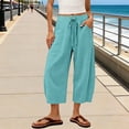 thumbnail image 2 of Migroa Women's Barrel Sweatpants Loose Fit Lounge Pants Womens Linen Baggy Harem Pants Wide Leg Lounge Drawstring Barrel Pants Casual Beach Trousers with Pockets Light Blue 2Xl, 2 of 6