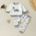 thumbnail image 3 of HCNTES Toddler Baby Boy Clothes Letter Crewneck Fall Boy Winter Outfits Sweatshirt Long Sleeve Pants Clothes Set baby boy tops(Grey,12-18 Months), 3 of 9