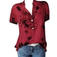 thumbnail image 1 of Womens Shirts Plus Size Printing Blouse Shirt Pocket Short Sleeve Ladies Summer Tops Red L, 1 of 3