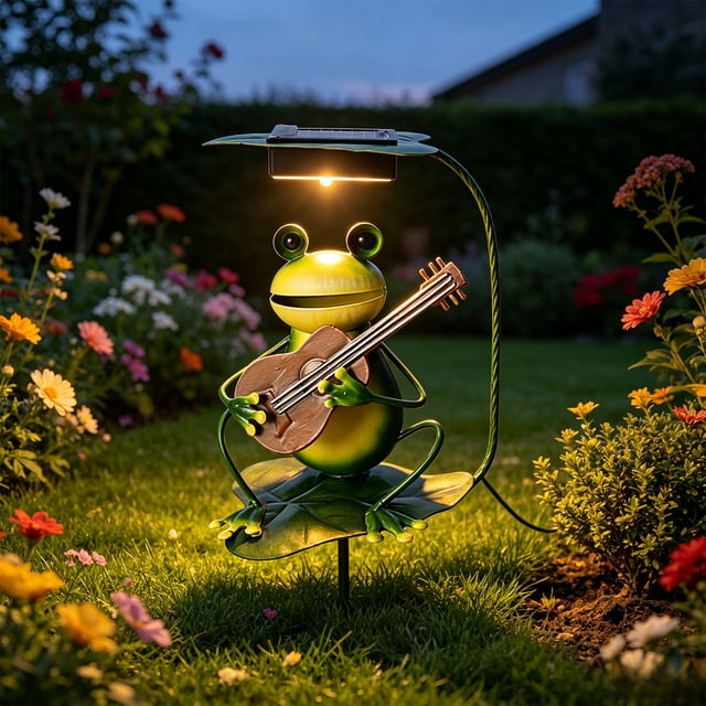 Estatua Solar de Hierro para Jardín con Luces Led: Adorno Original para Jardín, Terraza, Camino y Paisajismo. Luz Nocturna con Iluminación Automática.