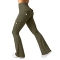 thumbnail image 2 of Lumtrix Women Workout Flare Leggings with Pockets Yoga Pants High Waisted Tummy Control Cargo Leggings Army Green 2XL, 2 of 6