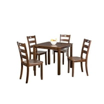 Benjara Lasie 5 Piece Counter Height Table Set, 4 Chairs, Slatted, Brown Solid Wood