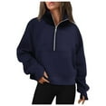 thumbnail image 1 of HNMKIU Vêtements pour Femmes Mode Décontractée Demi-Fermeture Éclair Court Col Montant Plus Chandail à Capuchon Uni, 1 of 3