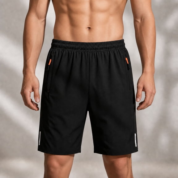 Men's Athletic Quick Dry Shorts, Lightweight Running Workout Casual Gym Outdoor Activities Shorts with Zipper Pockets, Black