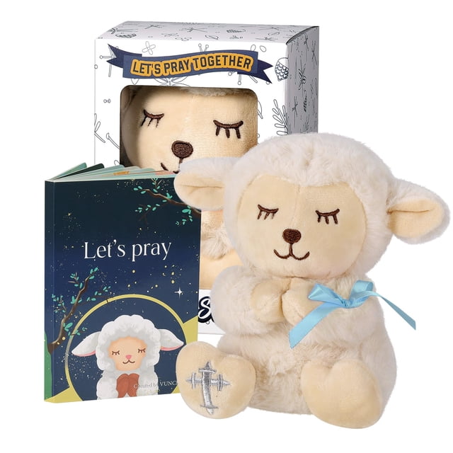 Set de regalo de bautismo VUNCESSIN para bebés varones con cordero de peluche y libro