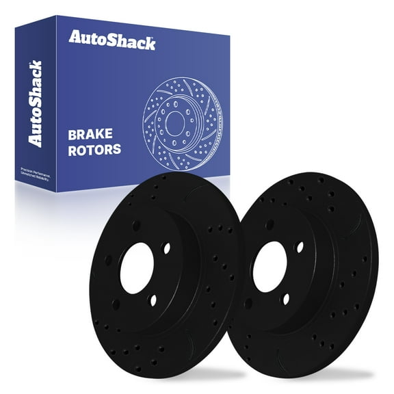 AutoShack Rear Solid Drilled & Slotted E-Coated Brake Rotors Black Finish 2-PC Set Replacement for 2004-2012 Chevrolet Malibu 2005-2010 Pontiac G6 2008-2010 Chevrolet HHR NightGuard 10.62" (269.7 mm)