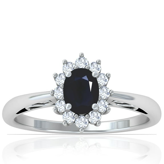 GemsNY September Birthstone - Four Prong Princess Diana Inspired Oval Sapphire Halo Ring For Women (Grade - A | 0.92cttw)